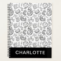 Persoonlijk zwart-wit school handgetekend Doodle