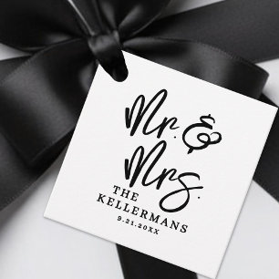 Persoonlijk zwart-wit script bruiloft bedankjes labels