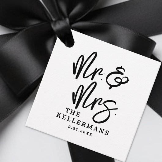 Persoonlijk zwart-wit script bruiloft bedankjes labels