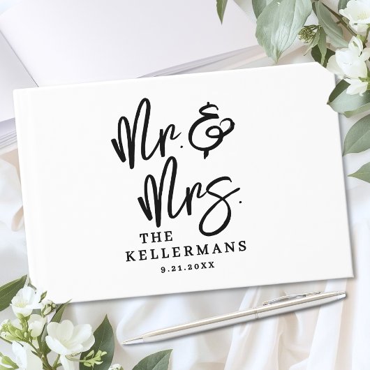 Persoonlijk zwart-wit script bruiloft gastenboek