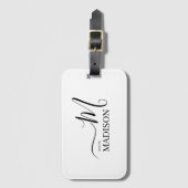 Persoonlijk zwart-witmonogram-tekenweddenschap bagagelabel (Voorkant (verticaal))