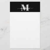 Persoonlijk Zwart Zilver Wit Monogram Briefpapier (Voorkant)