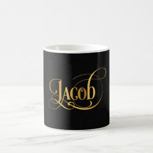Persoonlijk Zwirly Manuscript Jacob Gold op Zwart Koffiemok