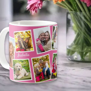Persoonlijke 10 foto collage roze koffiemok