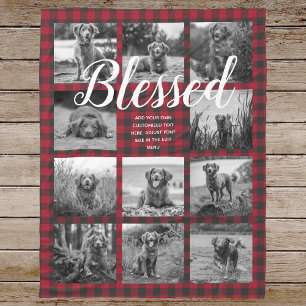 Persoonlijke 11 foto collage BLESSED Rode ruit Fleece Deken