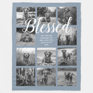 Persoonlijke 11 foto collage BLESSED Stof Blauw Fleece Deken