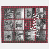 Persoonlijke 11 foto-collage DANKBAAR Rood geruit Fleece Deken (Voorkant (Horizontaal))