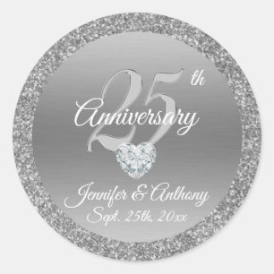 Persoonlijke 25e Jubileum Wedding Silver Ronde Sticker
