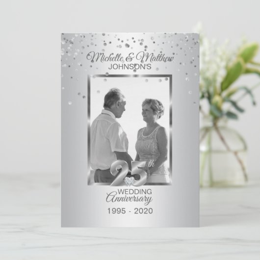 Persoonlijke 25e Silver Wedding Jubileum FOTO Kaart (Staand voorkant)