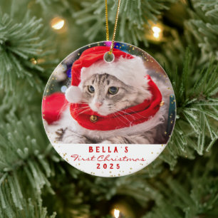 Persoonlijke 2 foto's Pet Cat Meowy Kerstmis  Keramisch Ornament