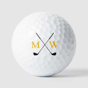 Persoonlijke 2 Gele Initialen Monogram Golfer's Golfballen