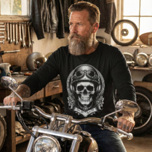 Persoonlijke 2-zijdige biker schedel motorfiets t-shirt