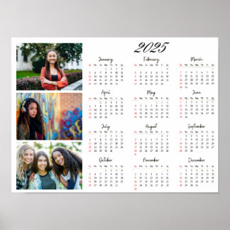Persoonlijke 3-foto collage familie 2025 kalender poster