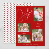 Persoonlijke 4 Foto Chic Script Vrolijke Rood Feestdagenkaart (Voorkant / Achterkant)