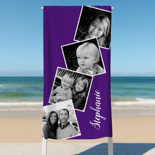 Persoonlijke 4-foto-collage filmstrip paars strandlaken
