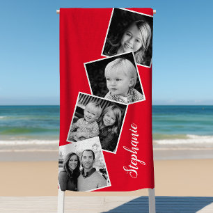 Persoonlijke 4-foto-collage filmstrook rood strandlaken