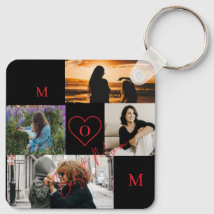 Persoonlijke 4-foto collage Moeder Monogram Sleutelhanger