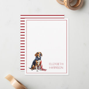 Persoonlijke 4 juli Patriottische Hound Dog Notitiekaartje