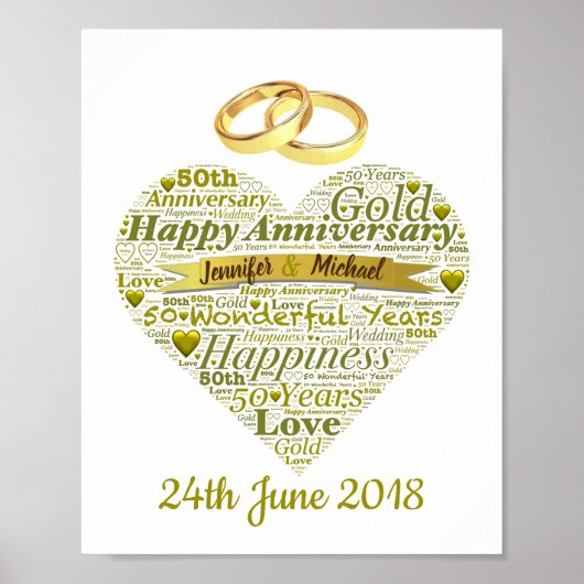 Persoonlijke 50e bruiloft Jubileum Word Art Poster (Voorkant)