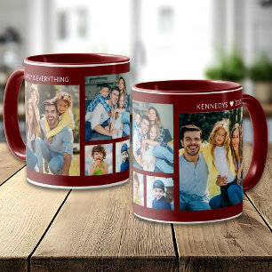 Persoonlijke 5 foto collage familienaam bordeauxro mok