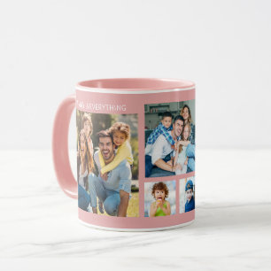 Persoonlijke 5 foto collage familienaam roze mok