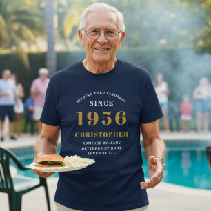 Persoonlijke 70e verjaardag 1956 naam blauw goud t-shirt