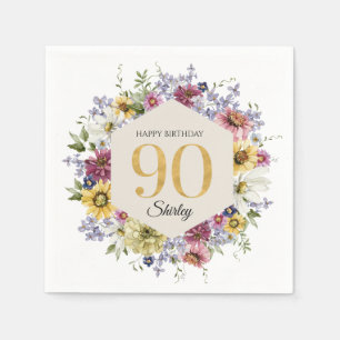 Persoonlijke 90e verjaardag Wildflower Servet