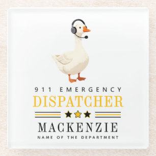 Persoonlijke 911-dispatch-eend met headset glazen onderzetter