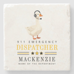 Persoonlijke 911-dispatchgoose met hoofdtelefoon stenen onderzetter