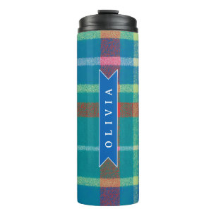 Persoonlijke Aangepaste Blauwe Rutige Preppy Stijl Thermosbeker