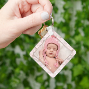 Persoonlijke aangepaste foto roze marmerpatroon sleutelhanger