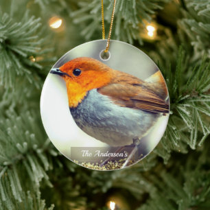 Persoonlijke aangepaste roodborst vogel foto keramisch ornament