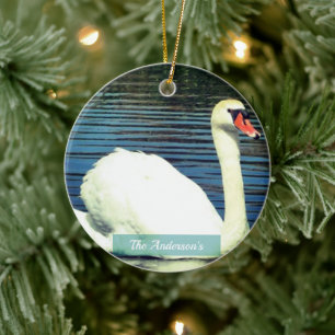 Persoonlijke aangepaste zwaanfoto keramisch ornament