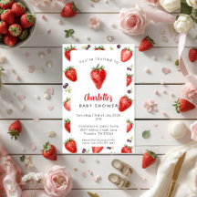 Persoonlijke aardbei babyshower uitnodiging