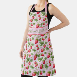 Persoonlijke aardbei roze witte bloemen schort