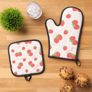 Persoonlijke aardbeien ovenwant Cute op maat gemaa & Pannenlap Set