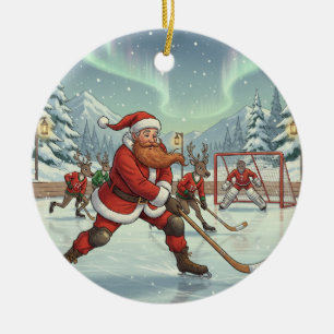 Persoonlijke Aardige Kerstman die Bandy Speelt Keramisch Ornament