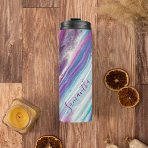 Persoonlijke Abstract Paarse Teal Glitterige Thermosbeker