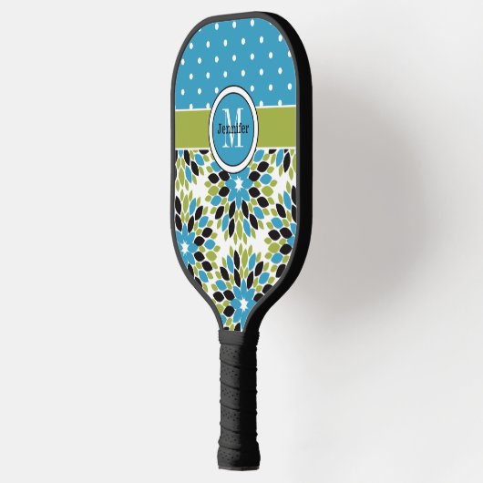 Persoonlijke Abstracte bloemen, Polka Dots, Monogr Pickleball Paddle (Links)