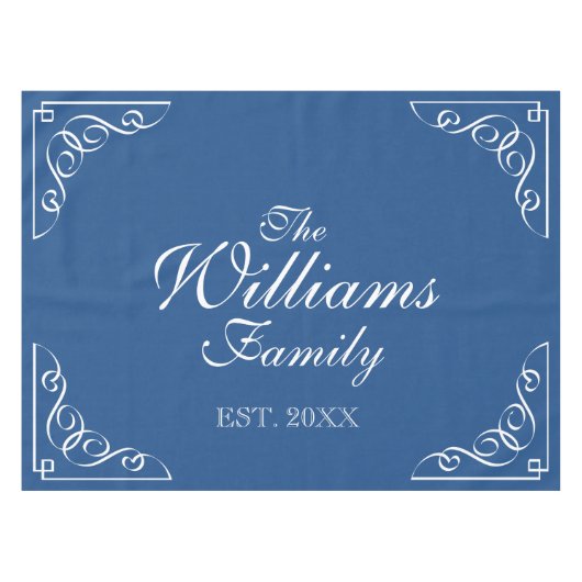 Persoonlijke achternaam blauw en witte tafelkleed (Voorkant (Horizontaal))