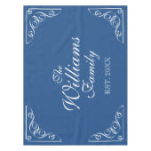 Persoonlijke achternaam blauw en witte tafelkleed (Voorkant)