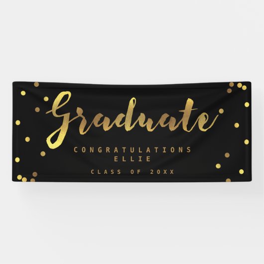 Persoonlijke Afstuderen zwarte Faux Gold Confetti Spandoek (Horizontaal)