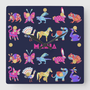 Persoonlijke Alebrije Mexicaanse Dieren Volkskunst Vierkante Klok