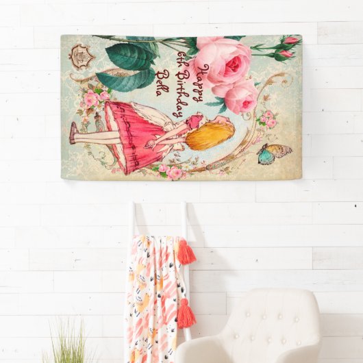 Persoonlijke Alice in Wonderland Birthday Spandoek (Insitu)