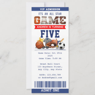 Persoonlijke All Star Sport Ticket Verjaardag Kaart