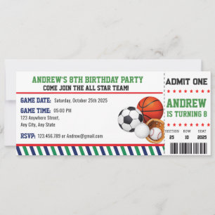 Persoonlijke All Star Sport Ticket Verjaardag Kaart