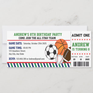 Persoonlijke All Star Sports Ticket Verjaardag Kaart