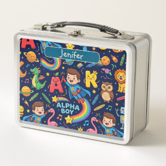 Persoonlijke Alphaland Kinderen Lunchbox Blauw Wit