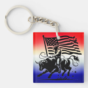 Persoonlijke Amerikaanse Stierrenrijder Rodeo Sleutelhanger