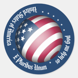 Persoonlijke Amerikaanse Vlag Globe en VS Motto Ronde Sticker